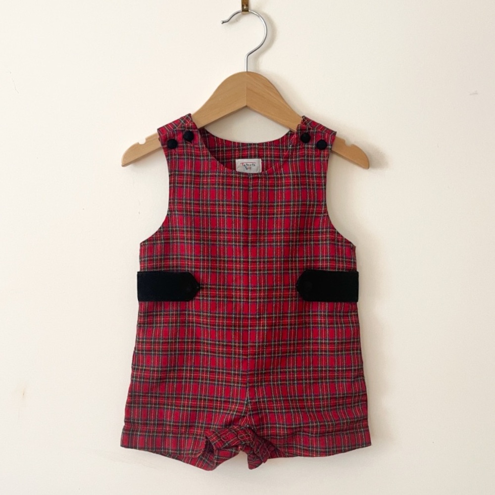 VINTAGE TALBOTS KIDS EUC Classic Christmas Plaid Jon Jon w/ Velvet Detailing